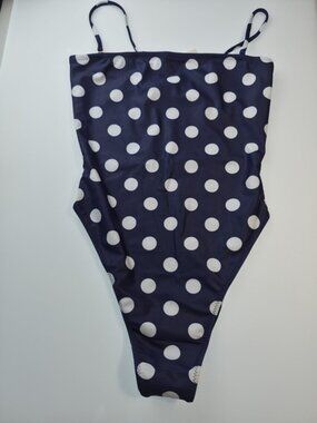 SAME Los Angeles Navy Polka Dot One Piece Swimsuit Small NWT High Cut Leg